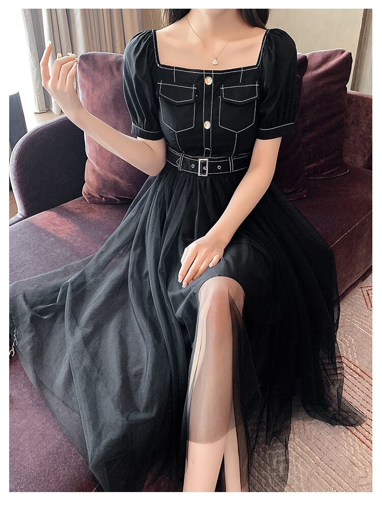 【dress】好感度UP!気質満点スクエアネック切り替えデザインワンピース