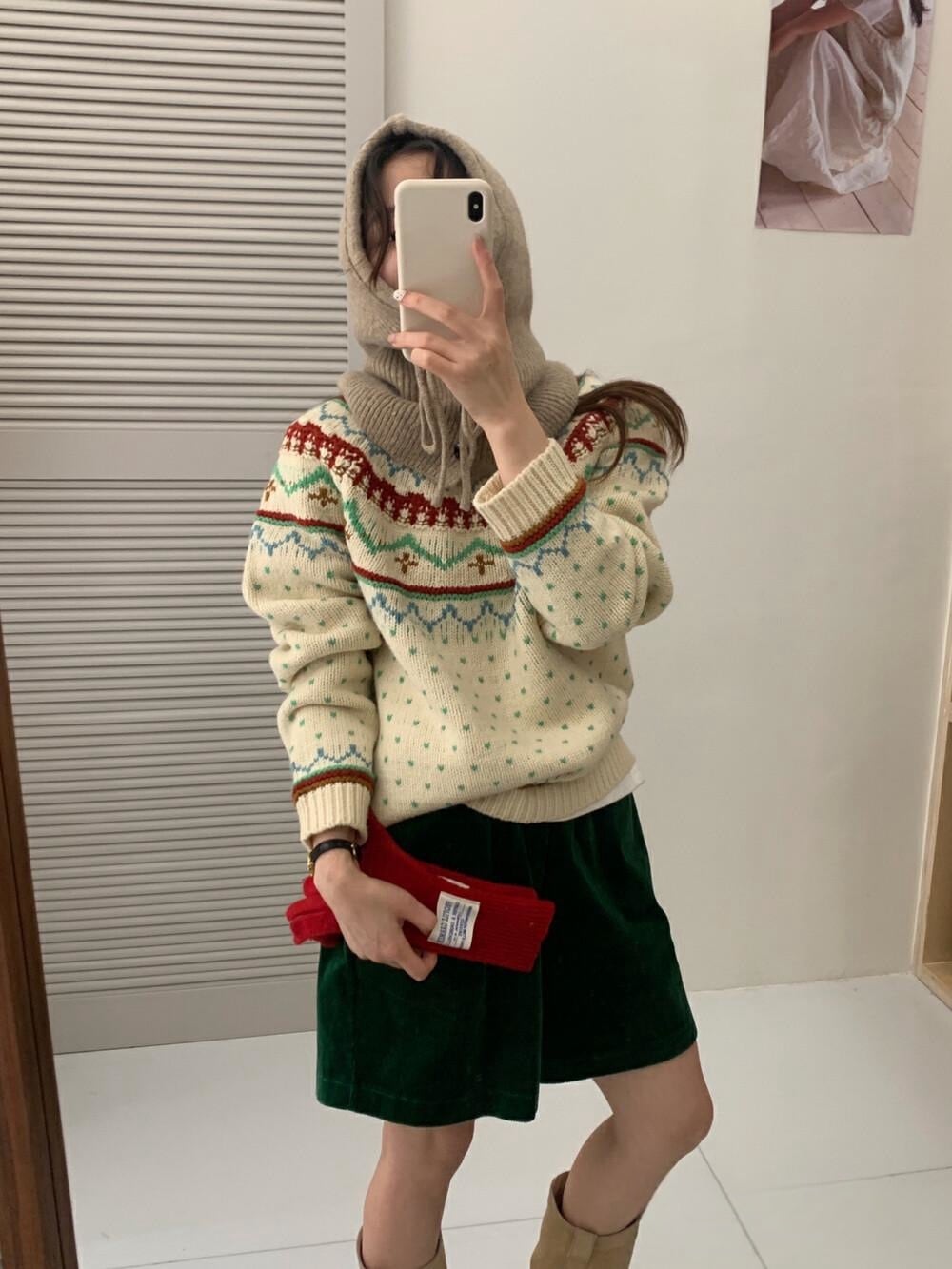 【tops】ジャカードニットセーター　M27107