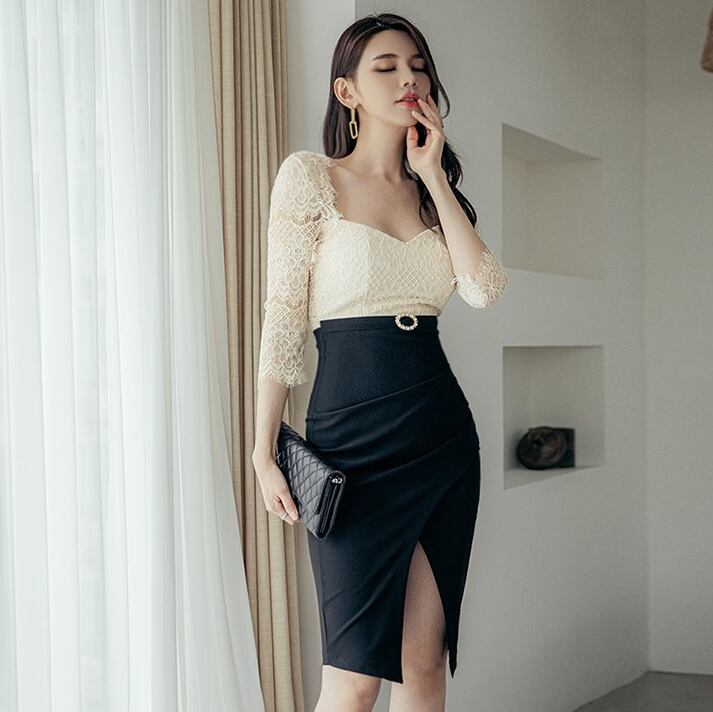【dress】レースドッキングワンピース　M18655