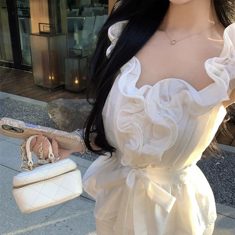 【tops】ノースリーブギャザーフリルトップス Q8517