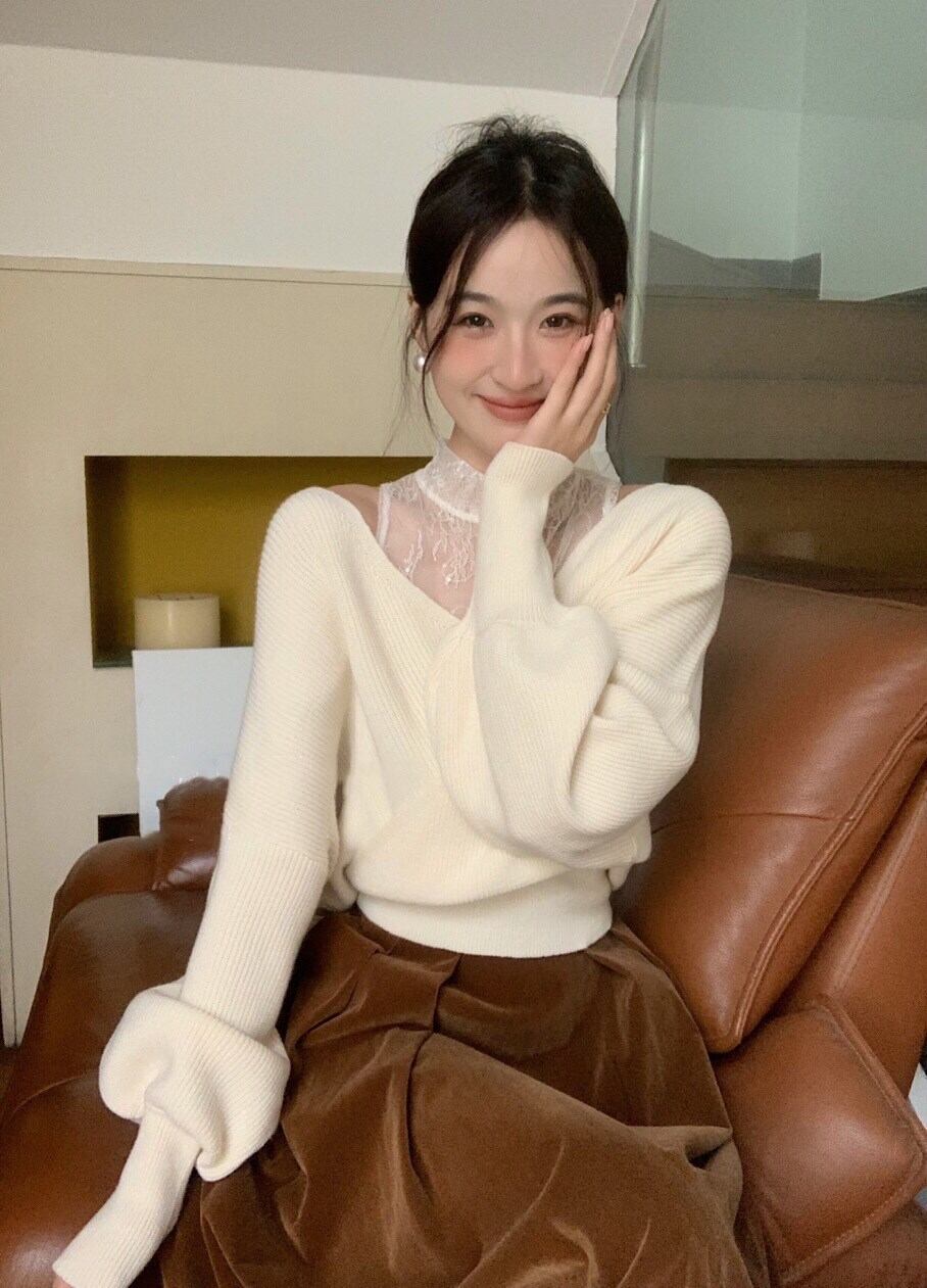 【tops】レースドッキングニットトップス     N2127