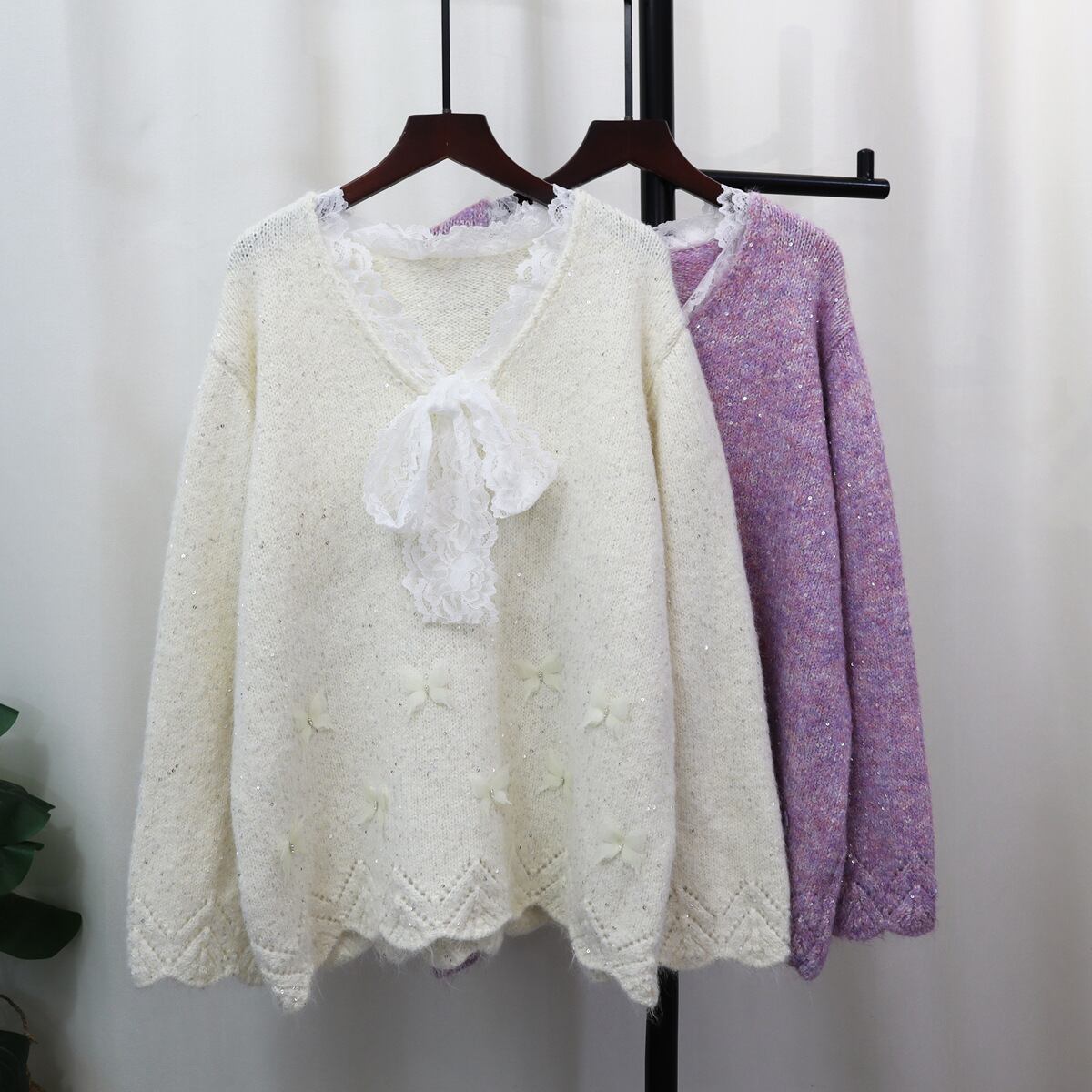 【tops】レース切り替えニットセーター　M28399