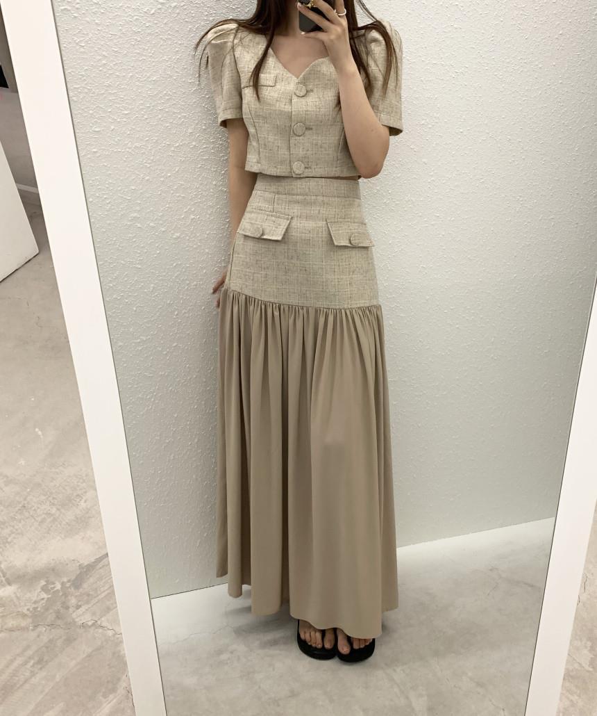 【set】パフスリーブトップス×切り替えスカートセット　M24742