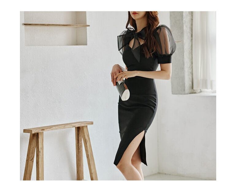 【dress】パフスリーブリボンスリットワンピース G21486