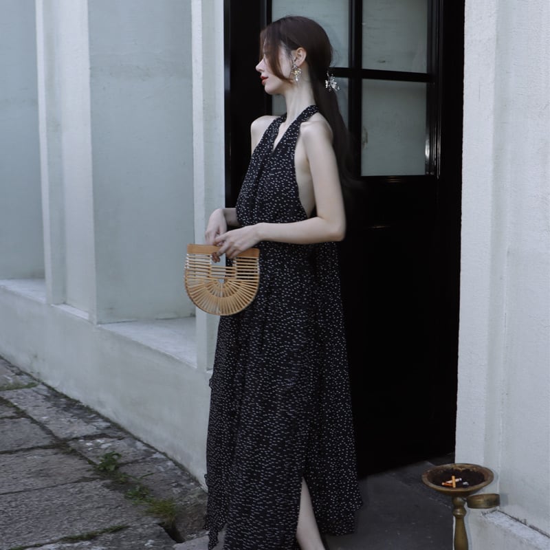 【dress】ドット柄ホルターネックワンピース　M25281