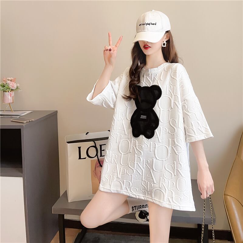 【tops】オシャレ度満点〜2色ラウンドネック半袖配色着回しゆったりTシャツF0156