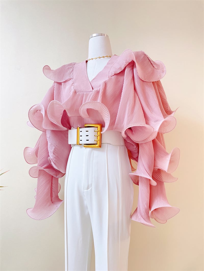 【tops】VネックフリルブラウスF7054