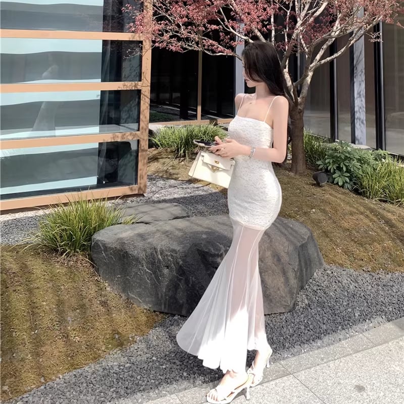 【dress】チュールドッキングレースキャミワンピース Q8330