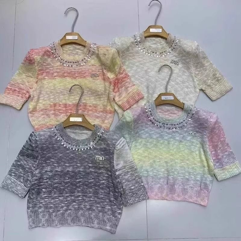 【tops】ラウンドネックニットTシャツF7149