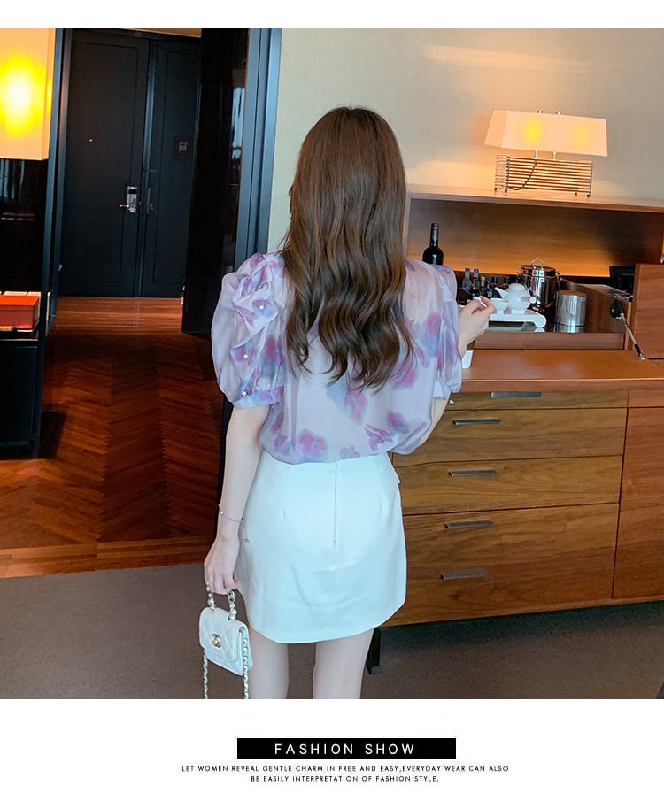 【tops】パフスリーブシフォンブラウスG20934