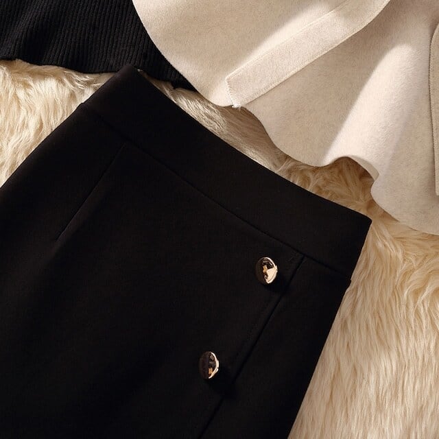 【set】好感度満載！秋冬新作Vネックベスト+無地セーター+美シルエットスカート通勤日常3点セットF1295