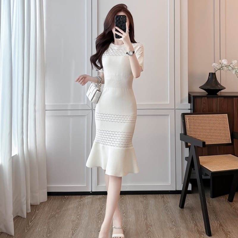 【dress】半袖ニットマーメイドワンピース Q8494