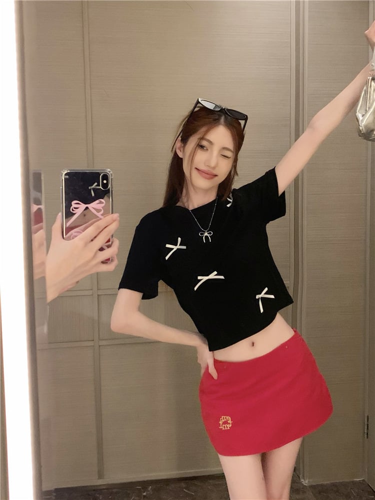 【tops】リボン付きTシャツ　M24440