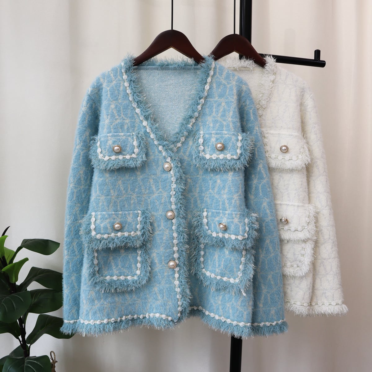 【outer】フラップポケットVネックニットカーデ　M17949