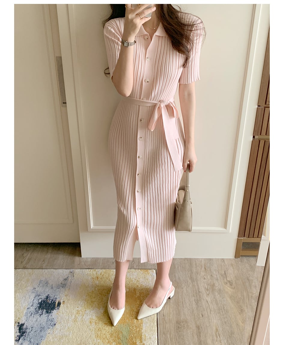 【dress】POLOネックニットワンピースF7416