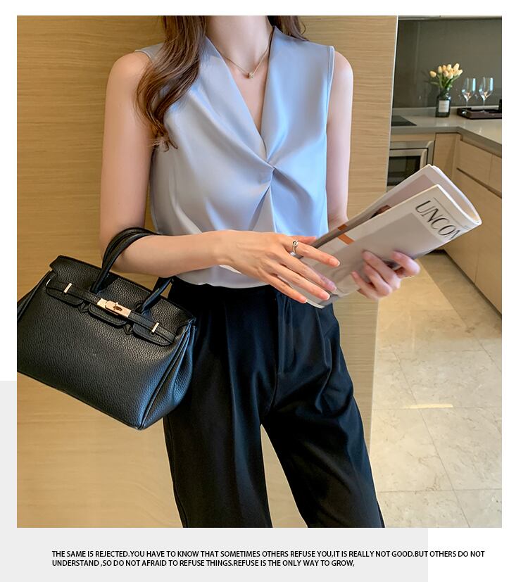 【tops】Vネックノースリーブ無地着回しタンクトップシフォンF0248