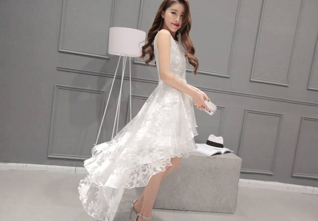 【dress】一目惚れ！ラウンドネックノースリーブ無地メッシュ不規則韓国ファッションワンピースF2299