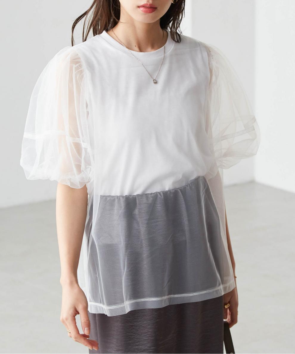 【tops】チュールコンビTシャツ　M30196