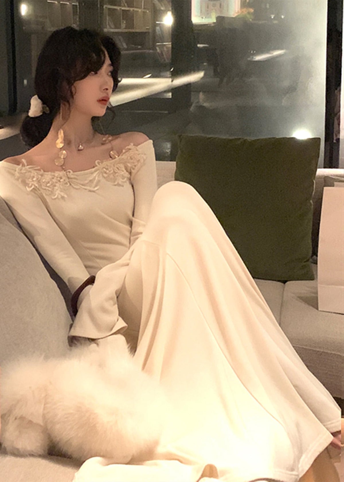 【dress】レーストリミングニットワンピース　N3448