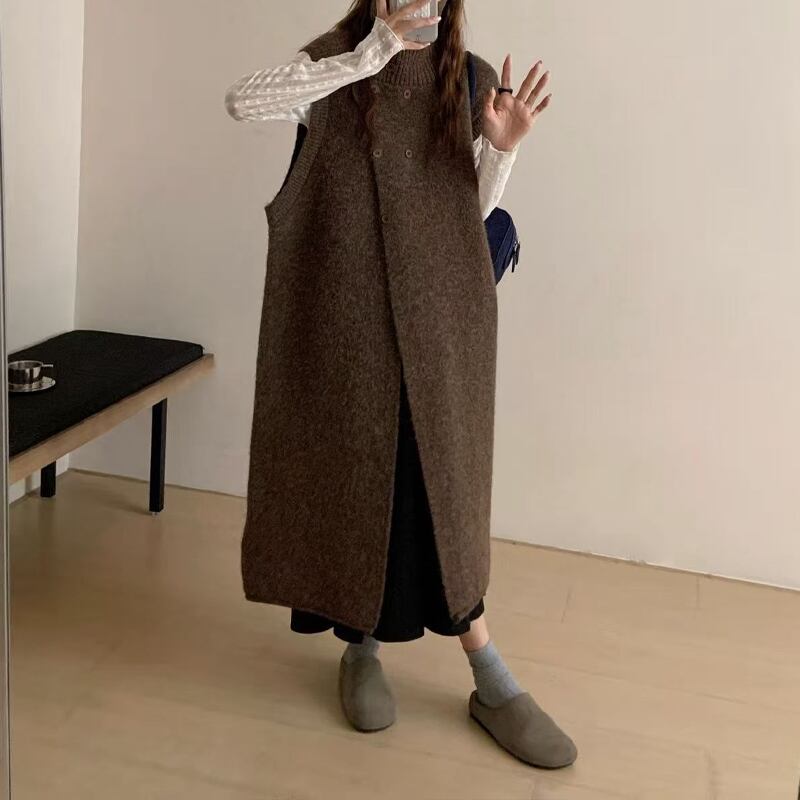 【outer】ハイネックロングニットカーディガン Q7328