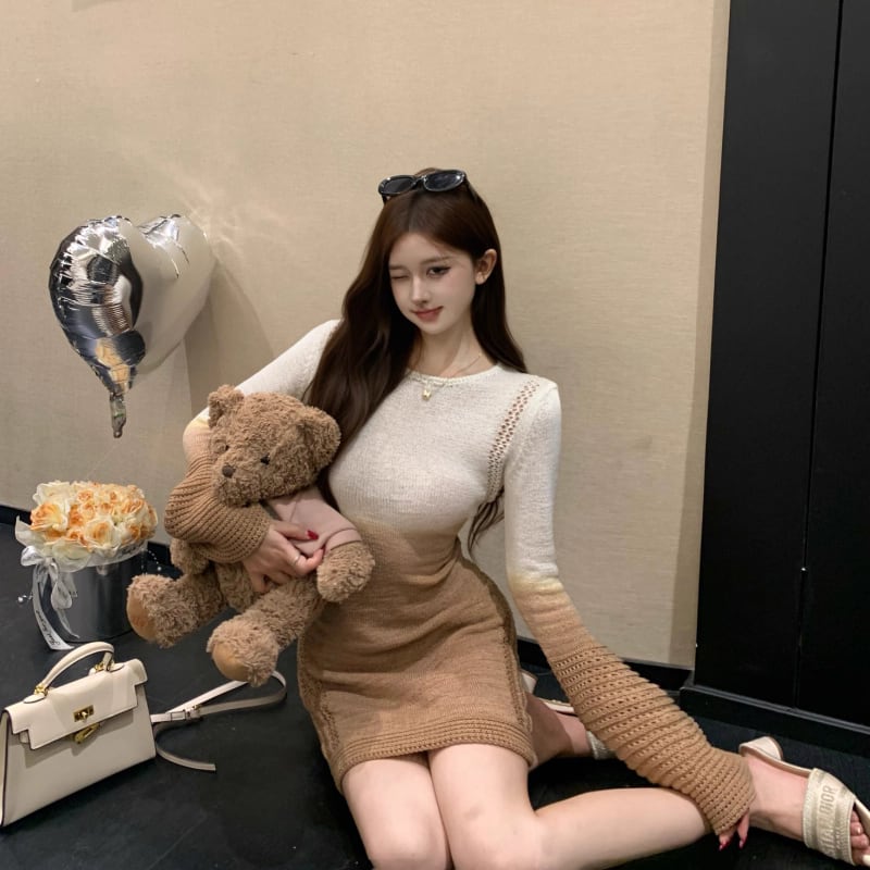 【dress】ベルスリーブニットワンピース Q6305