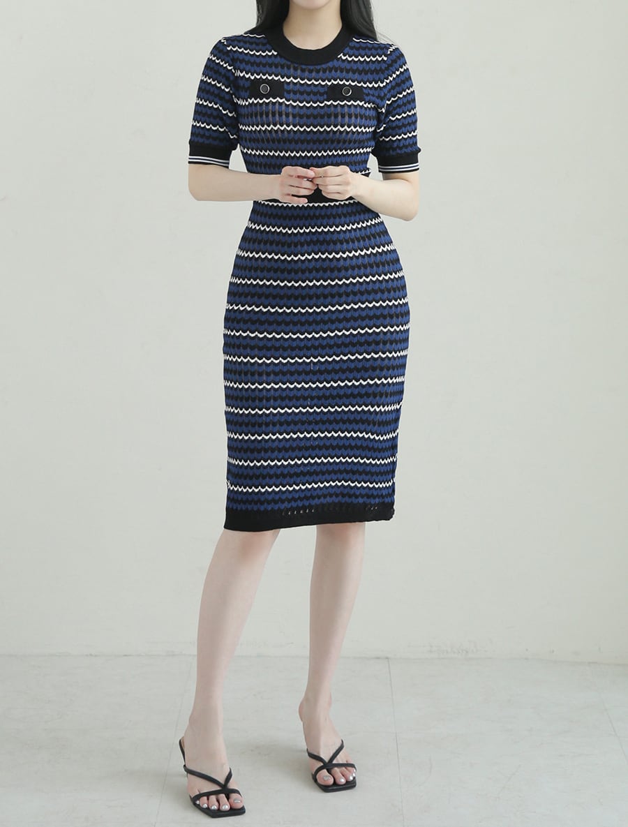 【dress】ボーダー柄ニットワンピース　M24916
