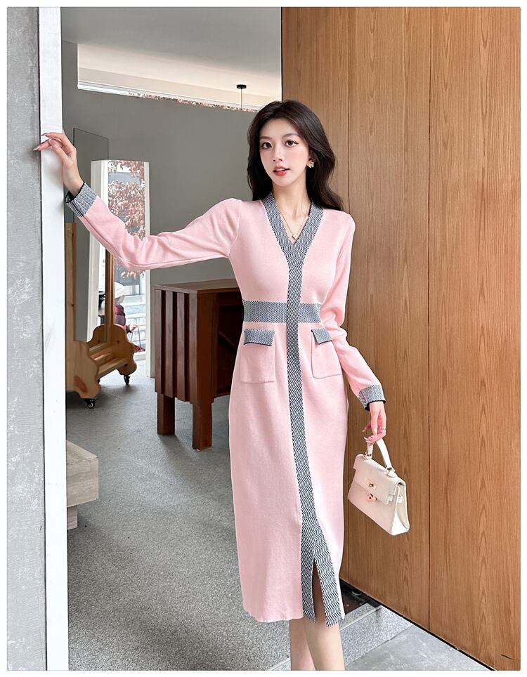 【dress】Vネックニットワンピース　M28034