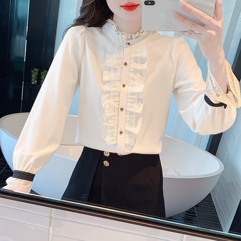 【tops】レース切り替えシャツトップス　M29092