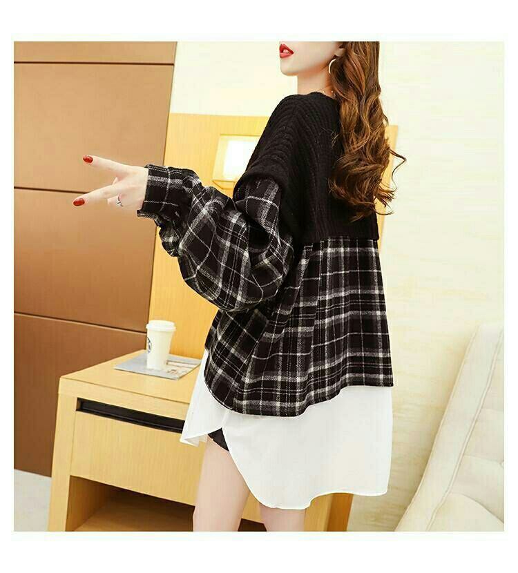 【tops】クルーネックドッキングニットセーター　M18345