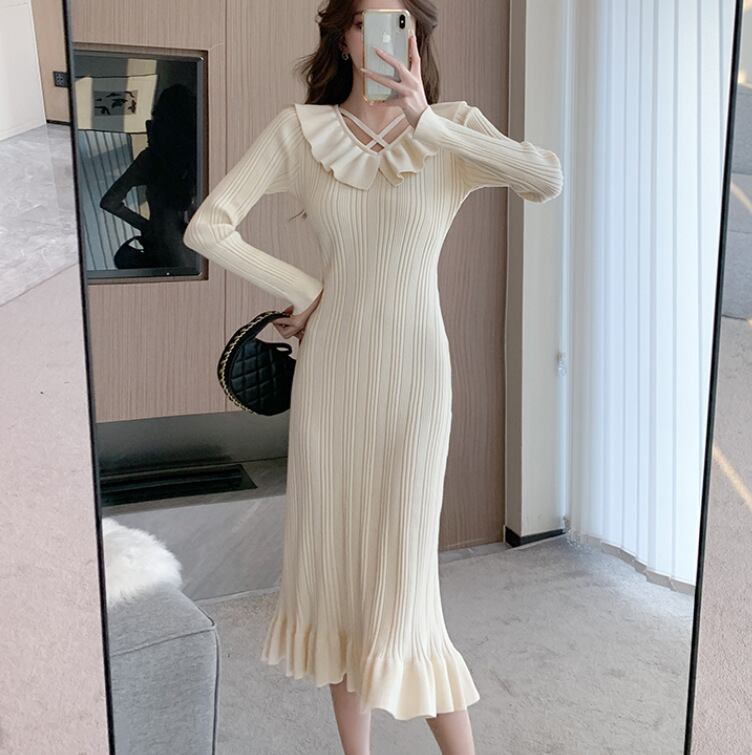 【dress】フリルニットワンピース　M18803