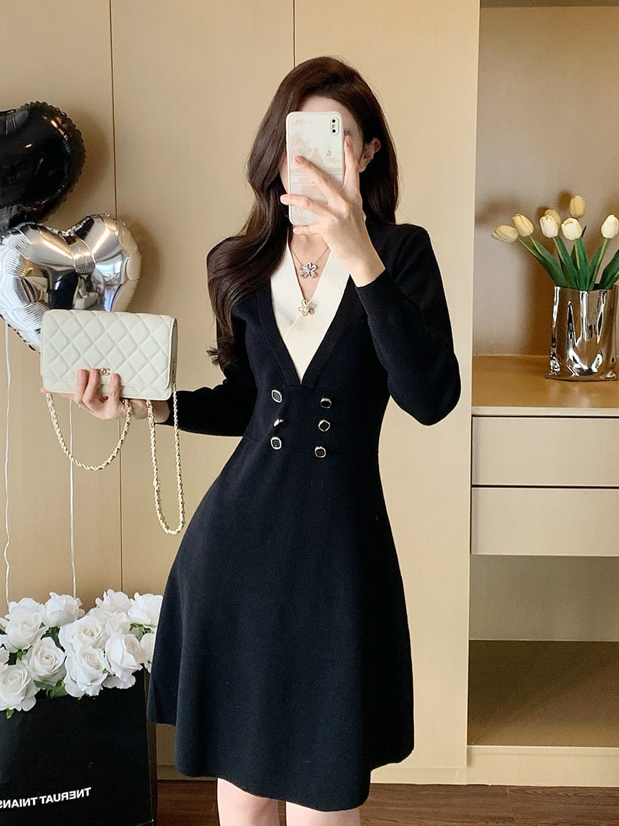 【dress】Vネックニットワンピース　M28423