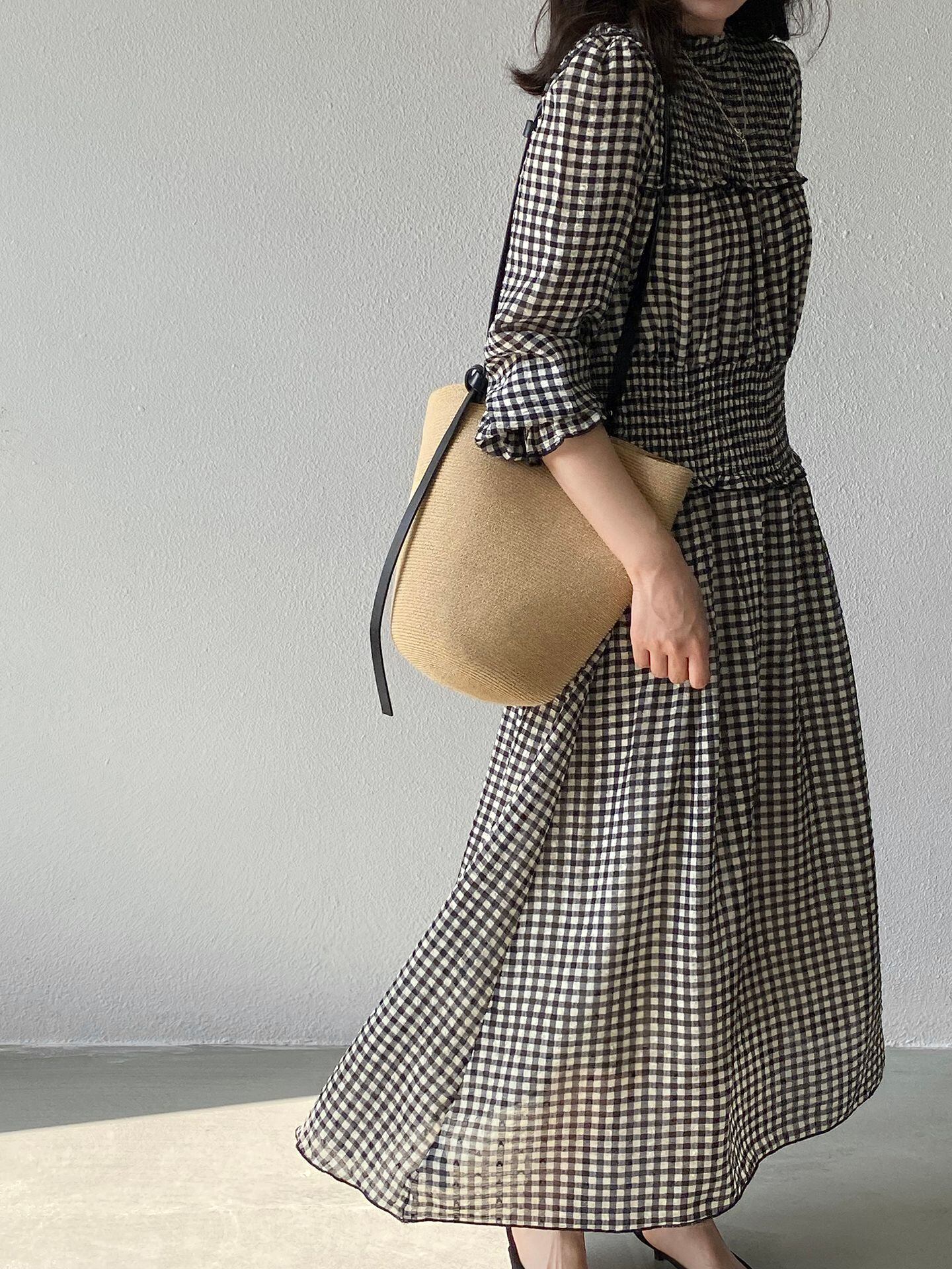 【dress】チェック柄ロングワンピース Q8249