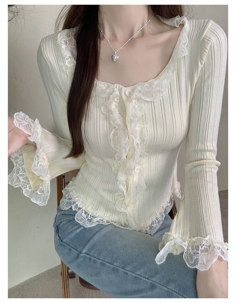 【tops】レース切り替えニットトップス　M27759