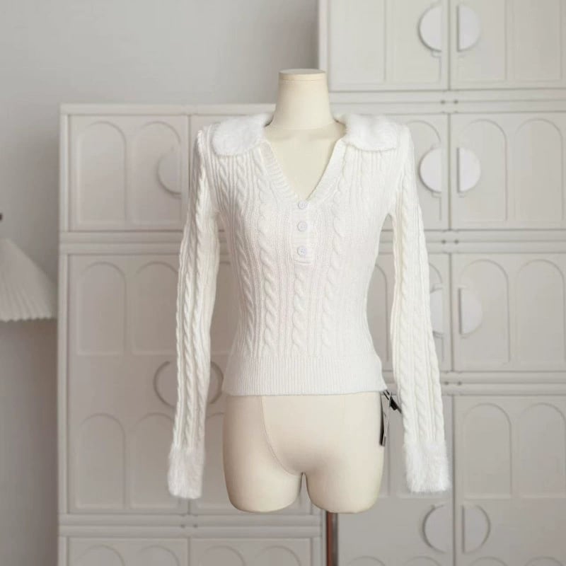 【tops】ファードッキングニットトップス Q7627