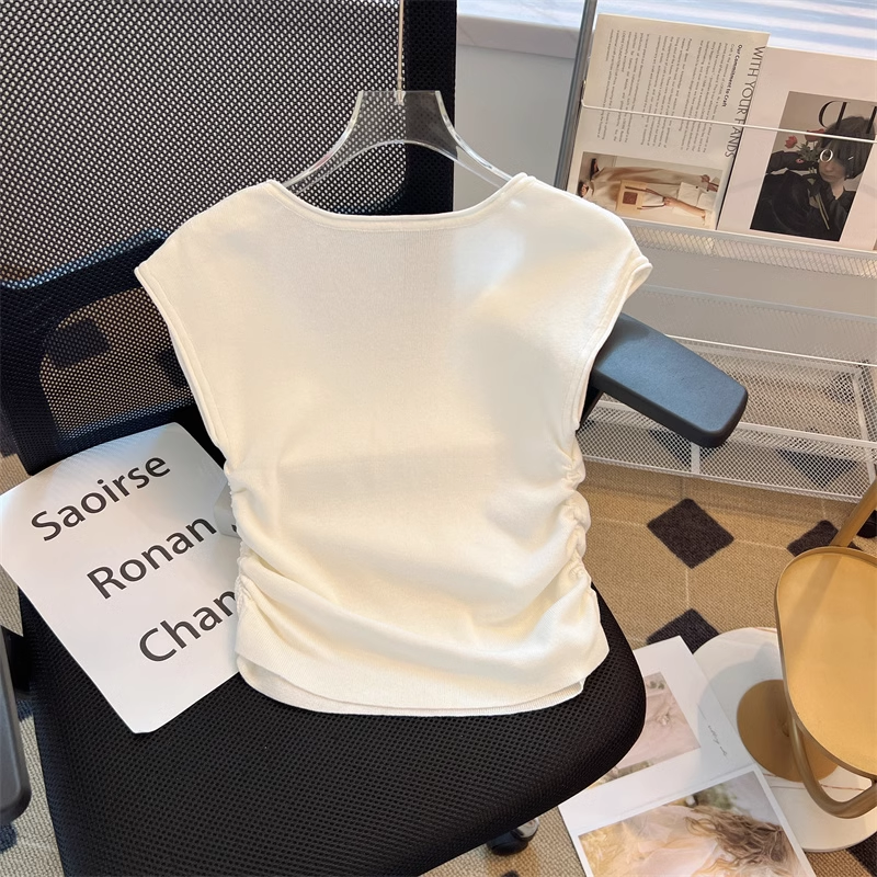 【tops】4色ノースリーブニットTシャツF7886