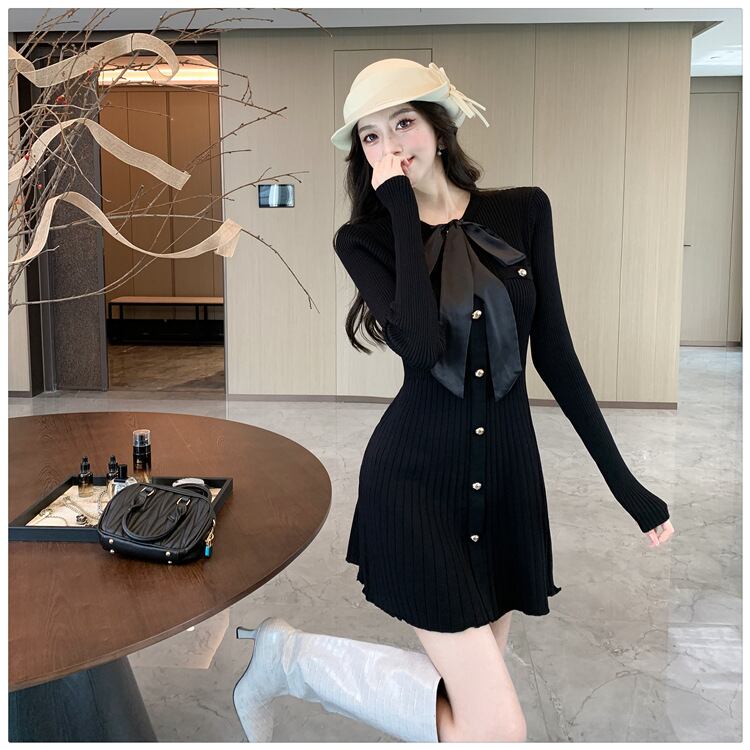【dress】リボン付きニットワンピース　M28581