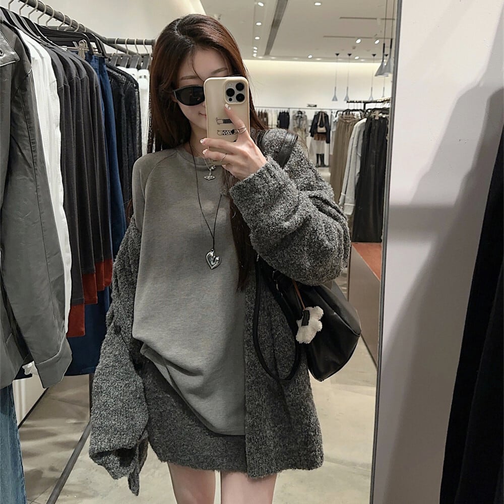 【set】ニットカーデ×長袖Tシャツ×スカートセット　M27317