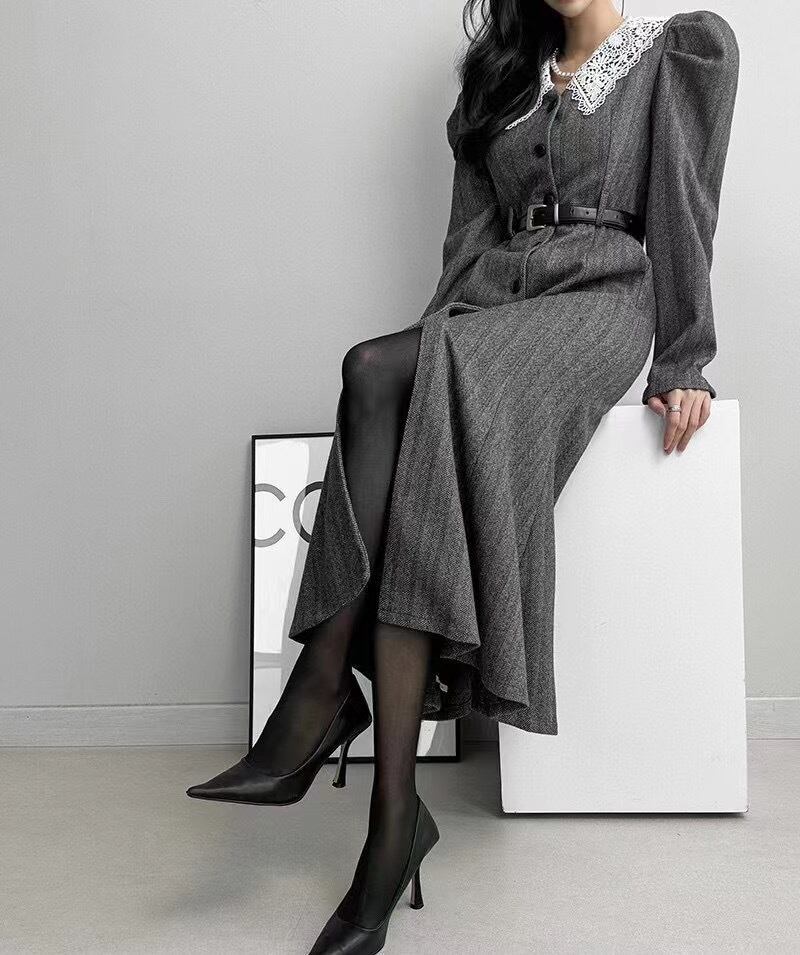 【dress】レース切り替ワンピースベルト付き　M26881