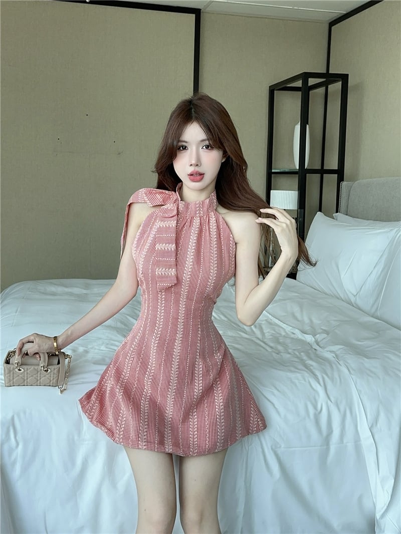 【dress】ノースリーブリボン付きワンピース　M24168