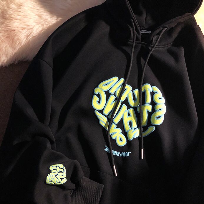 【tops】韓国ファッションINS風フード付き長袖英字柄配色ゆったり着回しF0805