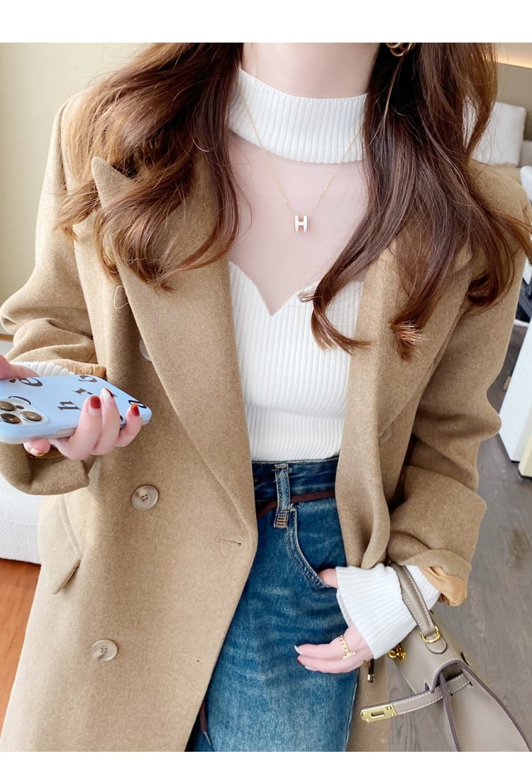 【tops】韓国風3色ハーフネック長袖レース切り替え着回しニットセーターF4418