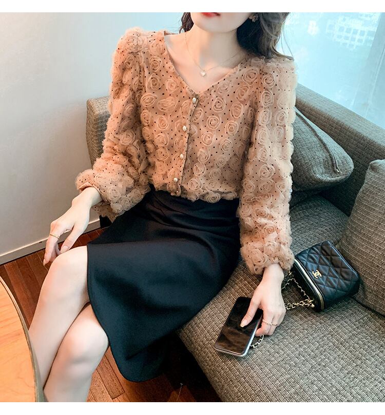 【tops】立体フラワーシャツトップス　M28607