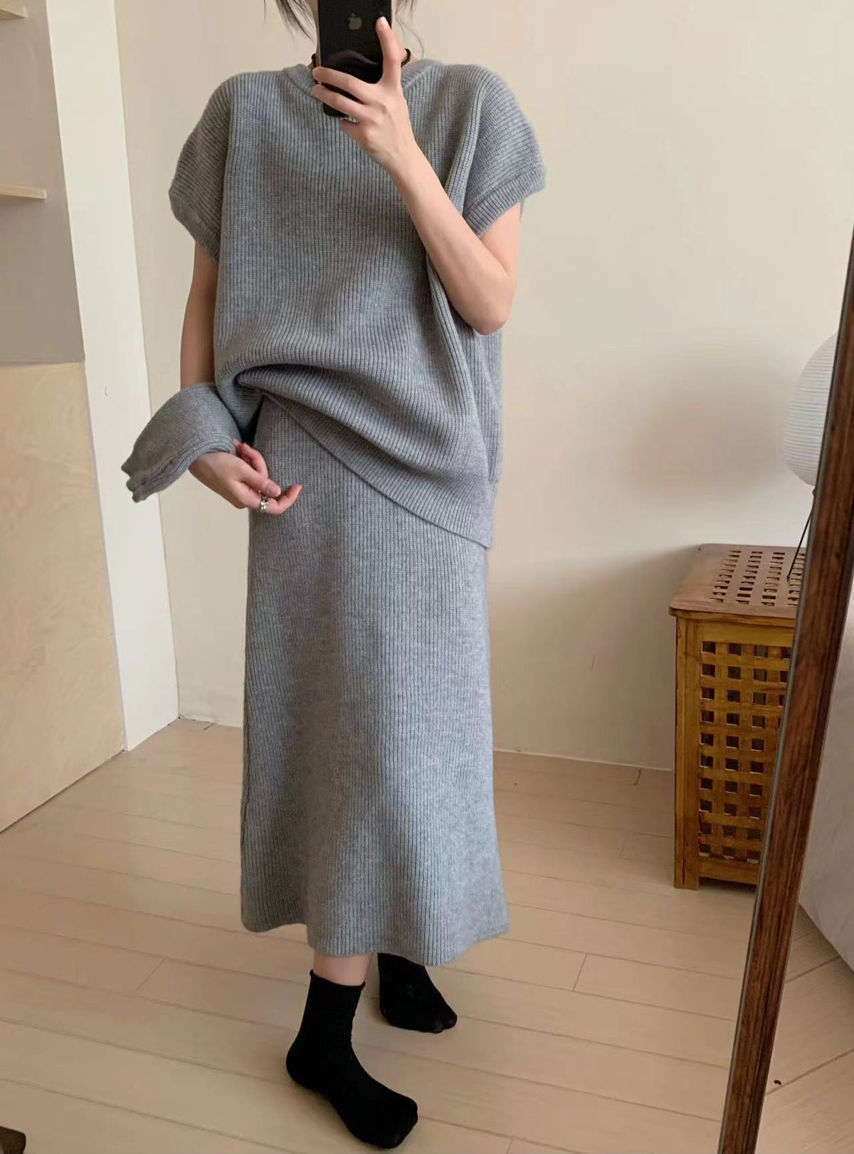 【set】アームカバー付きニットセーター×スカートセット　M27749