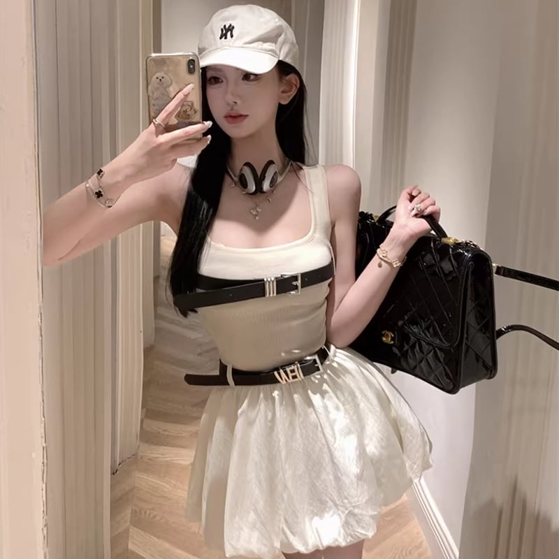 【dress】ベルト付きキャミバルーンワンピース Q8331