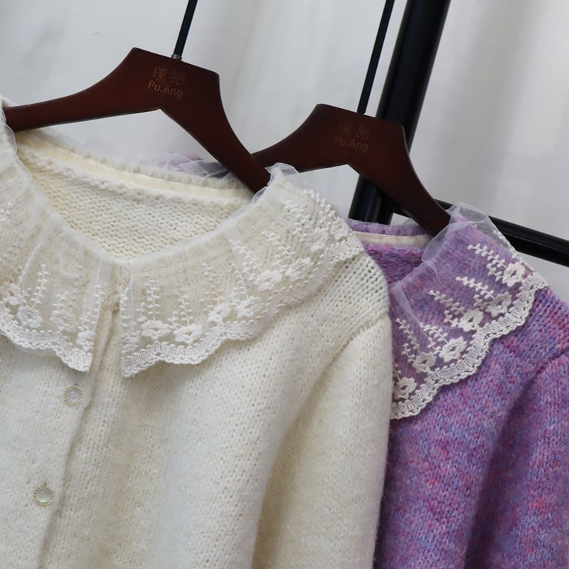 【outer】レース切り替えニットカーデ　M25671