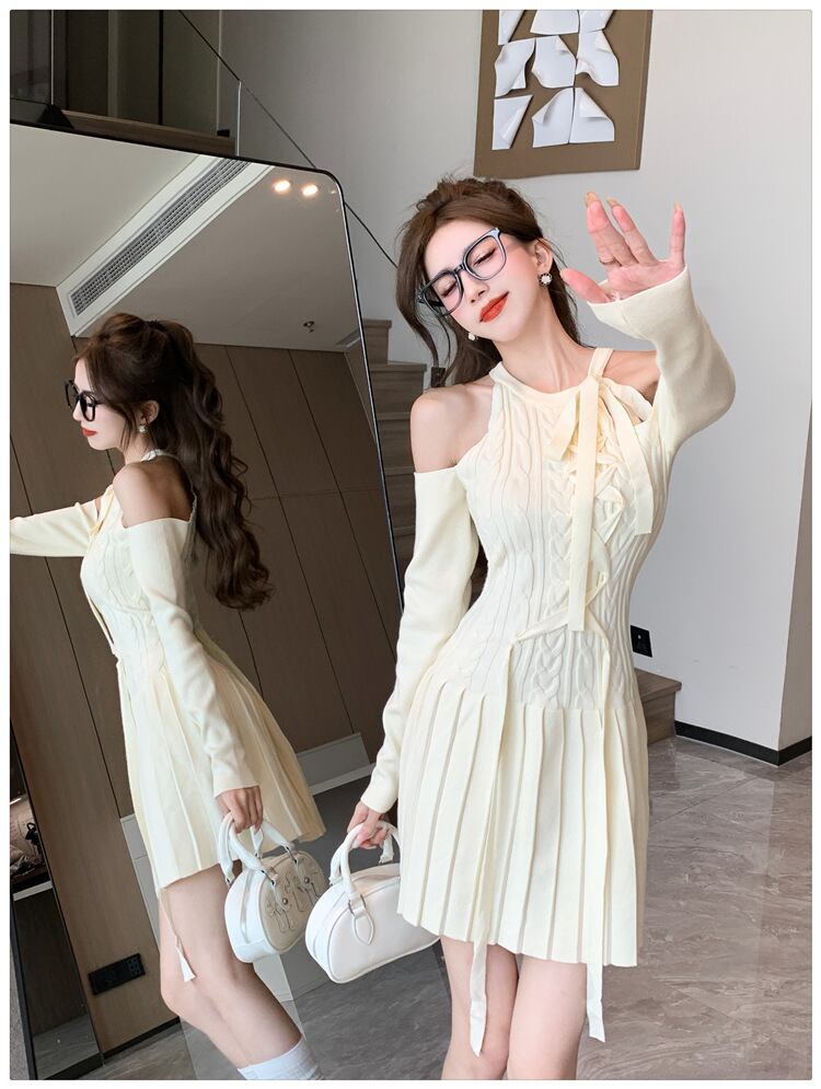 【dress】オフショルダーニットワンピース　M18533