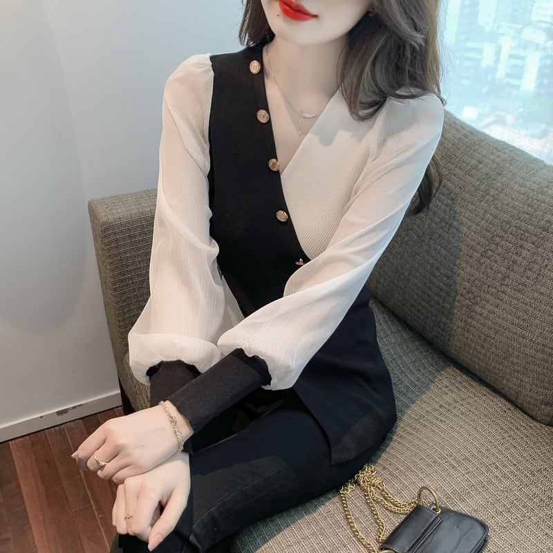【tops】ドッキングニットトップス　M29381