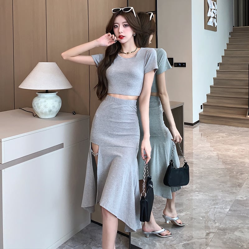 【set】バックで綺麗トップス+マーメイドスカート２点セットG19964