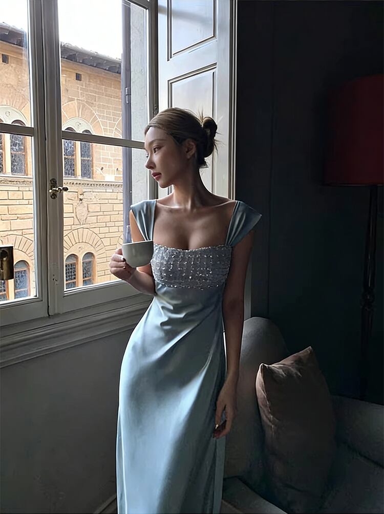 【dress】ラインストーン付きロングキャミワンピース Q8391