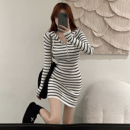 【dress】ストライプ柄フード付きワンピース G16878